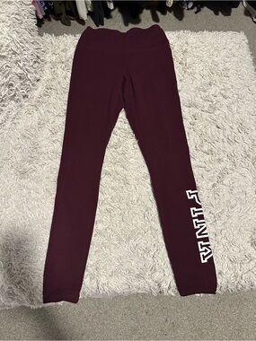 PINK Victoria's Secret Dark Purple / Maroon Leggings with White Logo